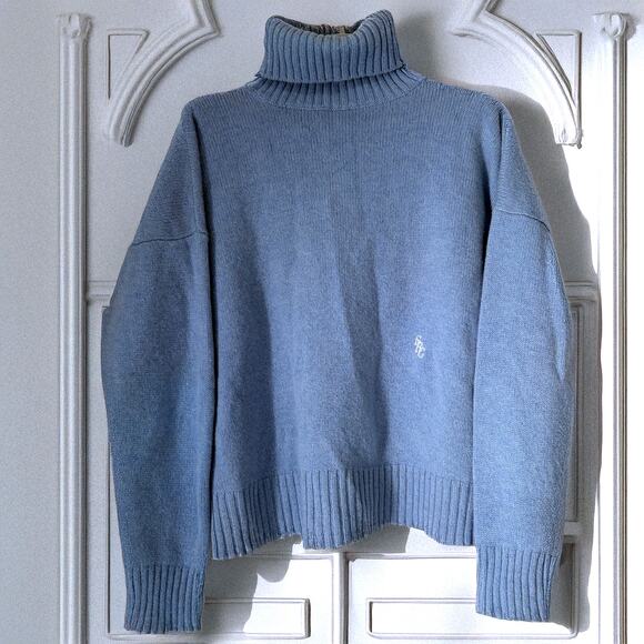 SPORTY & RICH SRC 100% Wool Turtleneck Sweater in Light Blue Size S - Picture 3 of 14